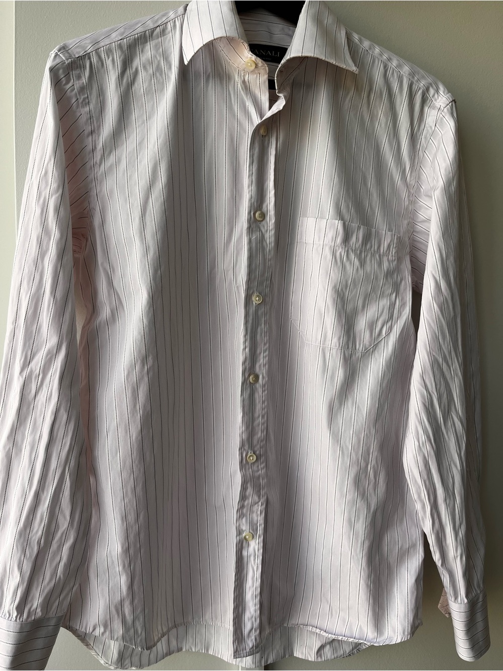 Vintage Canali Italian Pinstripe Light Pink Dress Shirt 100% cotton